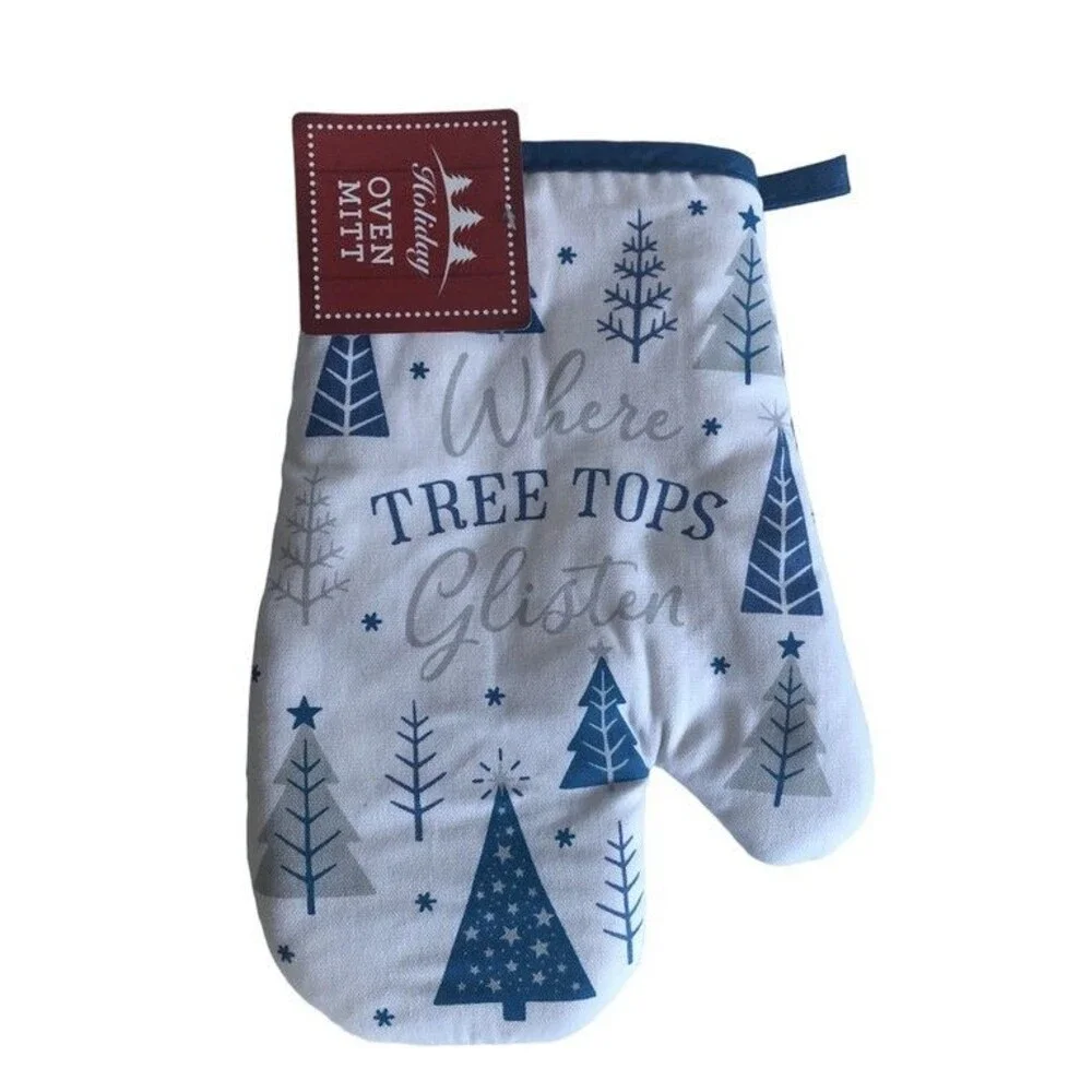Christmas Tree Dish Kitchen Towel Potholder Oven Mitt Where Tree Tops Set of 3
